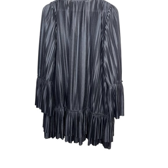 Anna Grace Small Pleated Black Satin Mini Dress V Neck Tiered Party Cocktail - Picture 12 of 12